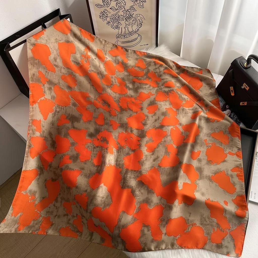Women's Retro Fashion Mulberry Silk Feel Square Scarf - Summer Faux Satin, Sun Protection, 90cm