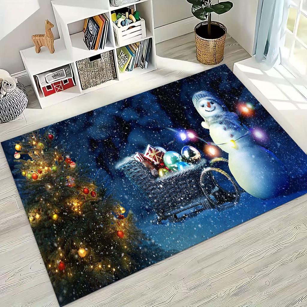 2026 New Merry Christmas Tree Santa Claus New Year Cartoon Carpet Rug for Bedroom Living Room Sofa Home Doormat Decor,Non-slip