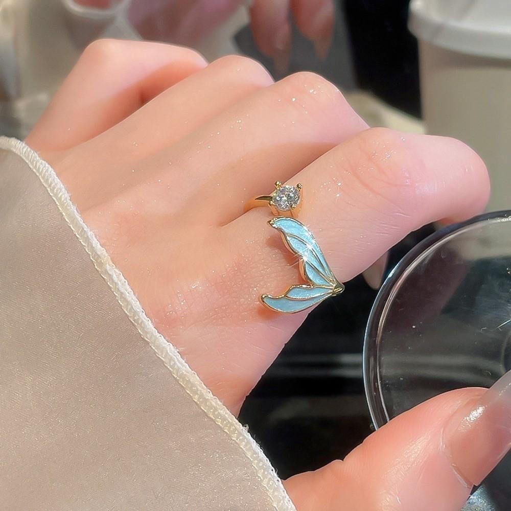 Fishtail Zircon Fishtail Open Ring Easy Design Sense Big Plain Ring Geometric Opening Ring Girl