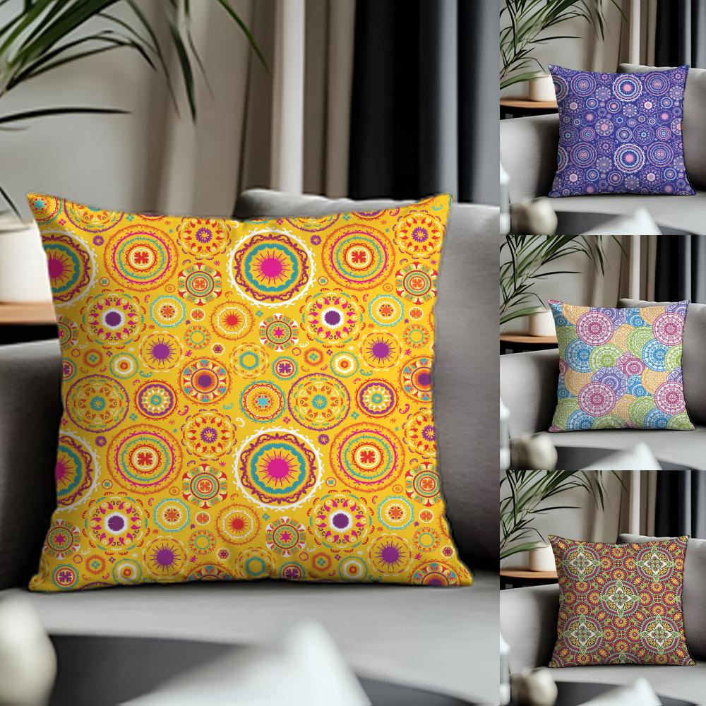Viral IIindian Ethnic Patternied Cushion Cover Antidustmite Pillowcase Invisible Zipper Silky Short Plush Sofa Cushion Cover