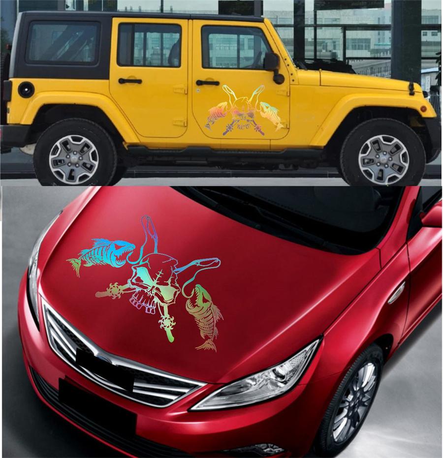 Angeln Schädel Skelett Angelrute Haken Auto Boot Aufkleber Vinyl Aufkleber Aufkleber Laser Bunt