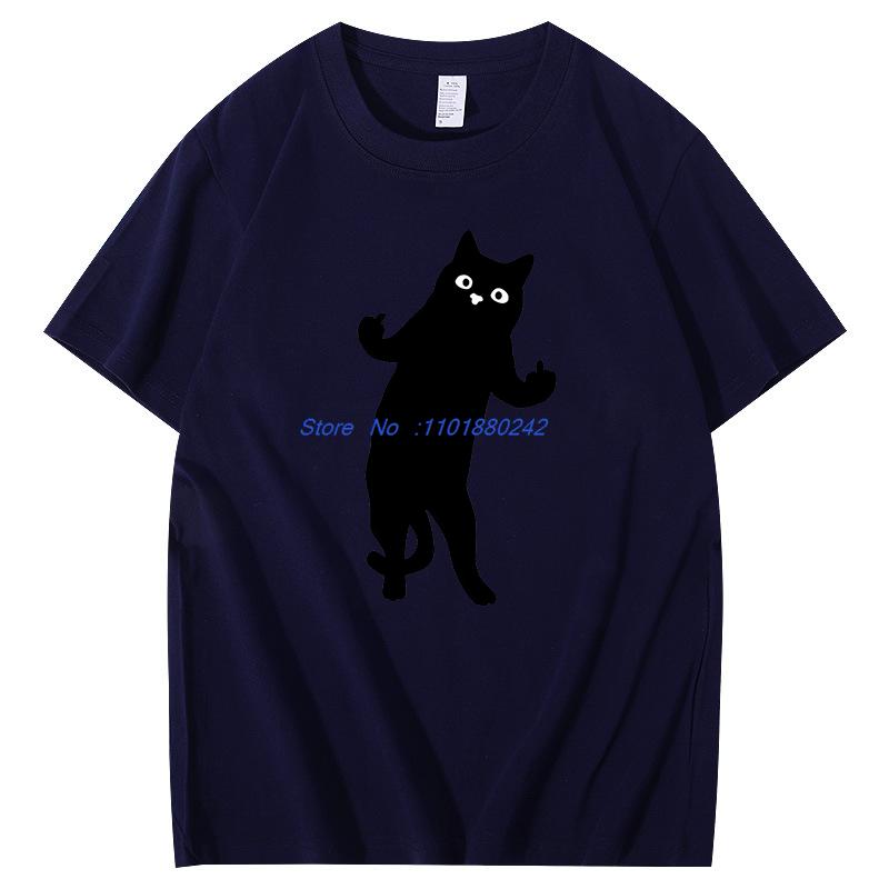 Cat Middle Finger Funny Gift Graphic T Shirts Summer Cotton New Shirts And Tshirts Unisex Streetwear Breathable Print T Shirt