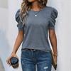 Summer Casual Puff Short Sleeve Women T-shirt O Neck Simple Office Ladies Fashion Elegant Women's Top Solid Color Basic Simple Shirt