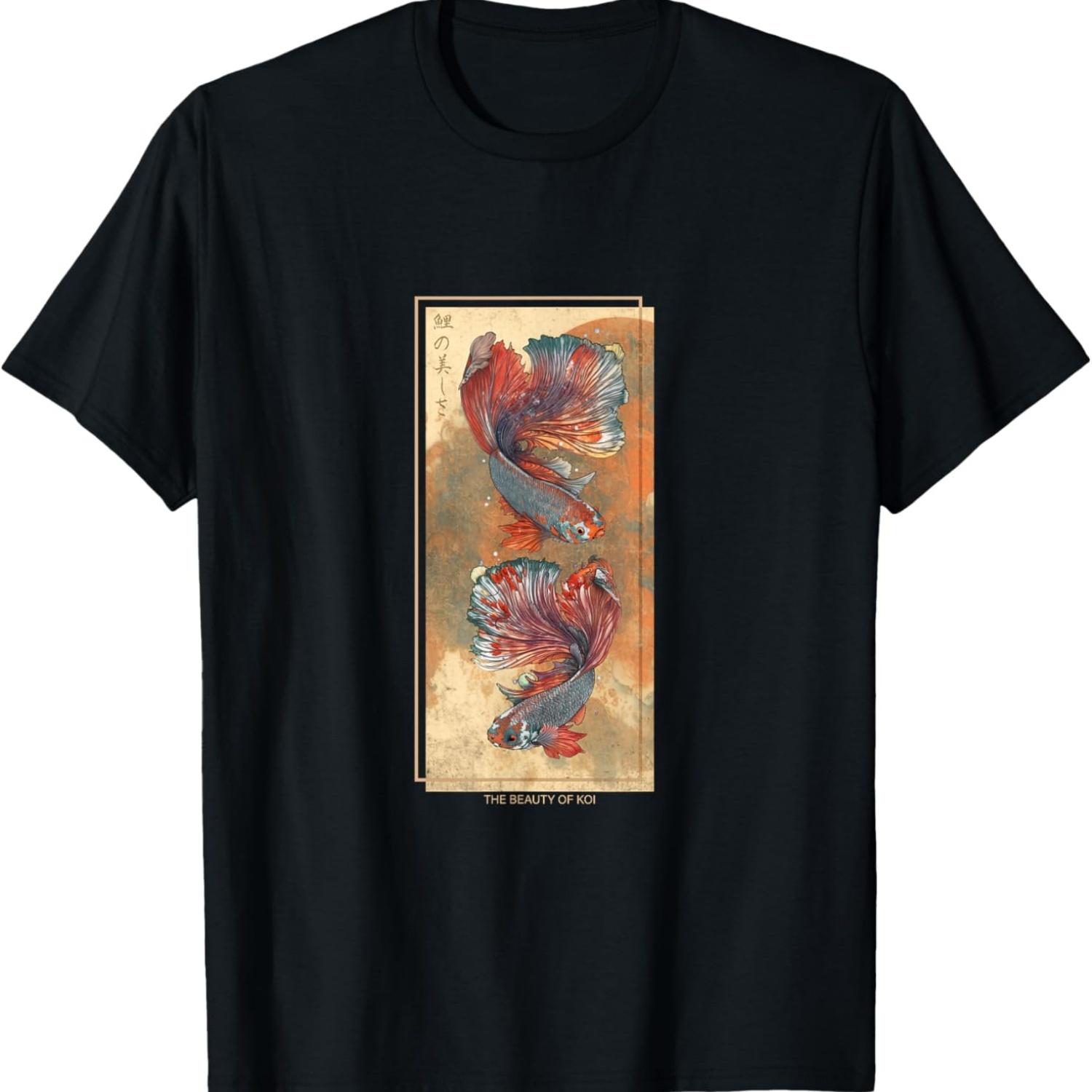 

Japanese nishikigoi fish graphic design in retro vibes style T-Shirt S чёрный