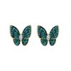 Korean exquisite micro-inlaid zircon stud earrings, full zirconium butterfly earrings, sapphire blue-green earrings, high-end silver needles.