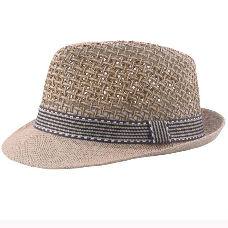 HT3136 New Fashion Parent-child Summer Hat Fedoras Breathable Straw Hat Men Women Beach Cap Kids Trilby Fedora Jazz Beach Hat