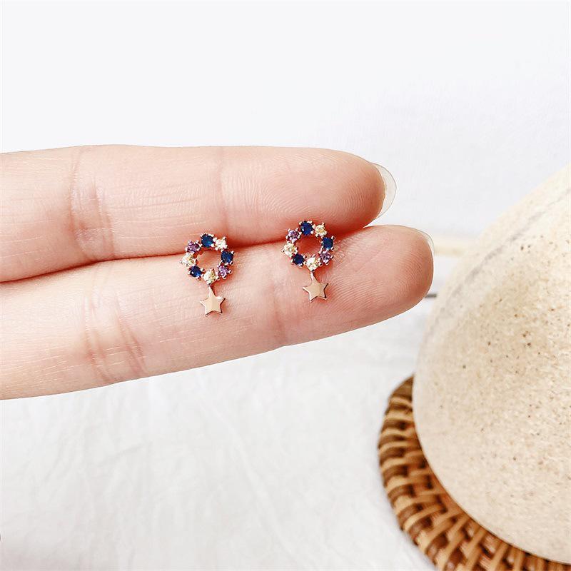 S925 Silver Korean Star Stud Earrings: Fresh, Colorful, Sweet Five-Pointed, Hollow Star Design, Perfect for Christmas.
