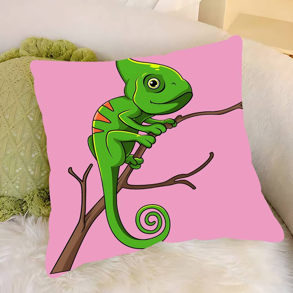 Cartoon Chameleon Lizard Pillow Case Removable Washable Cushion Cover – All-Season Soft Linen