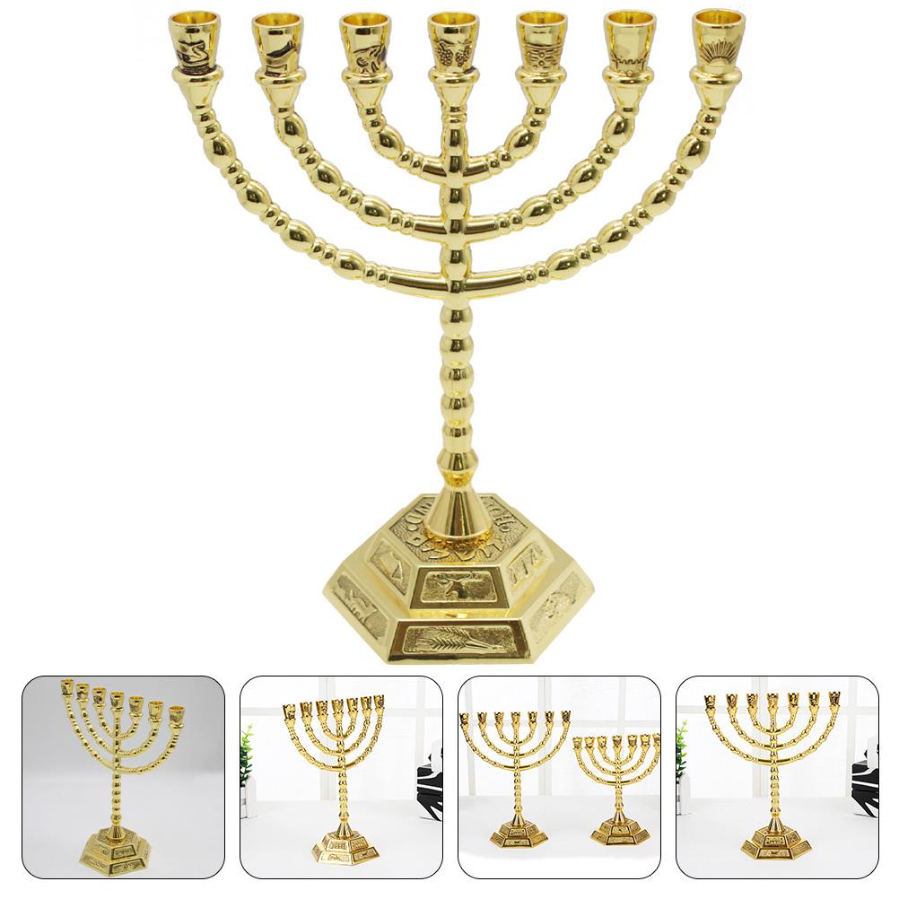 Seven Branch Religious Candlestick Metal Hanukkah Menorah Je Holder Desktop Candlesticks Simple Holders Base Nament
