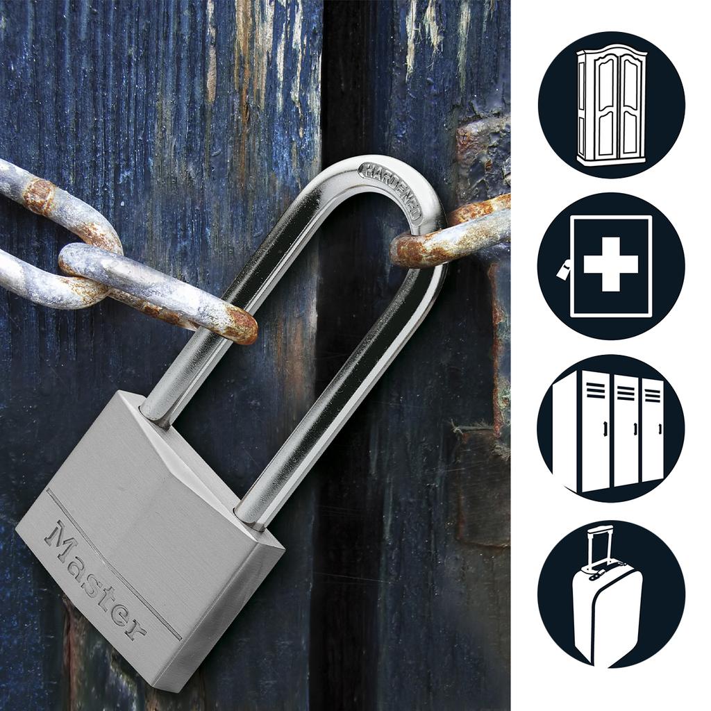 Master Lock Aluminium Padlock with Long Shackle, Key, 50 x 107 x 14 mm