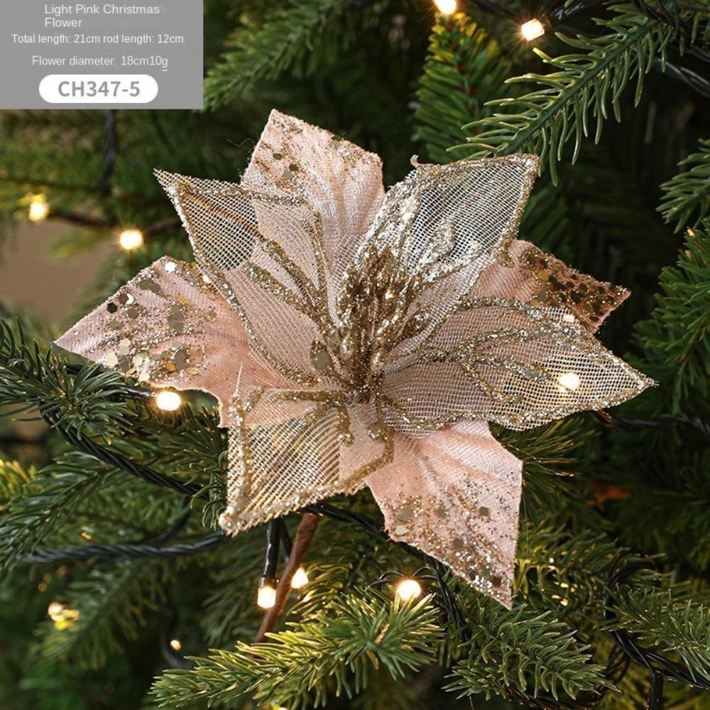18cm Poinsettia Glitter Flower DIY Fake Flowers Christmas Flowers Large Hanging Ornaments Xmas Tree Decorations