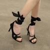 Fashion Women's Fashion Stiletto Sandals Summer New Round Head Fabric Cross Thin Strap Strap Anti-slip Wear-resistant High Heels