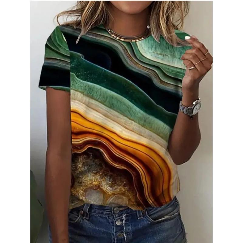Soft Comfortable Printed Top Stylish Simple Short Sleeve Loose T-Shirts Women’s