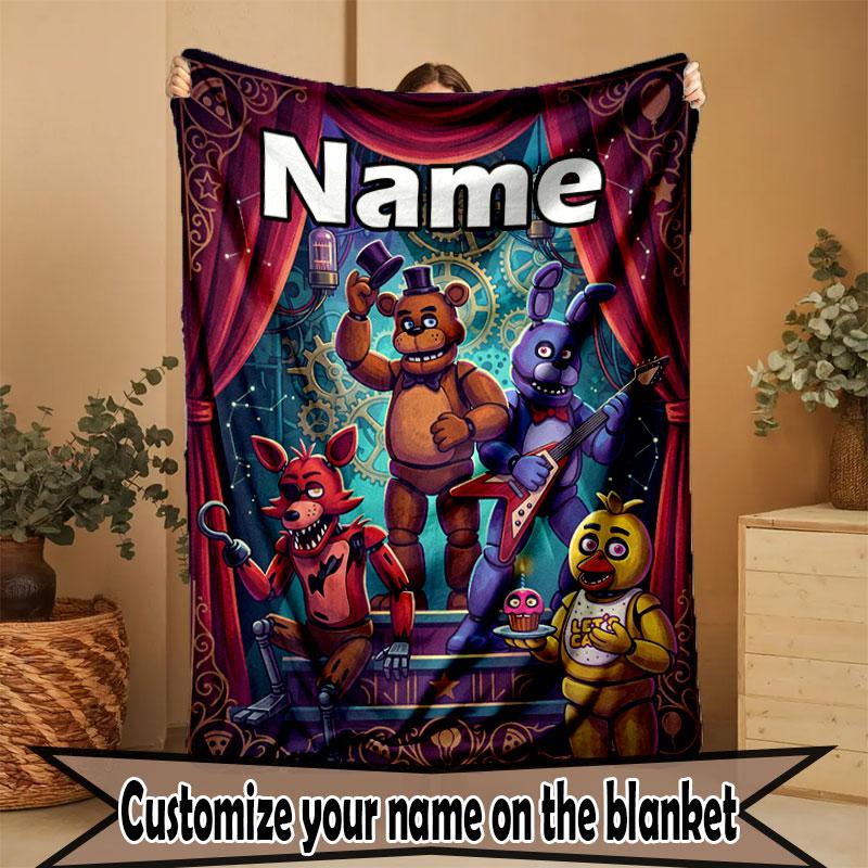 Custom Name Personalized Five Nights at Freddy's Print Blanket, Home Decor, Bedroom, Sofa, Camping, Couch, Gifts for Birthday Christmas