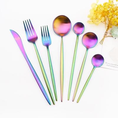 Multicolor Stainless Steel Matte Dinnerware Cutlery Set Knife Fork Spoon Long Spoon Tableware Flatware Set