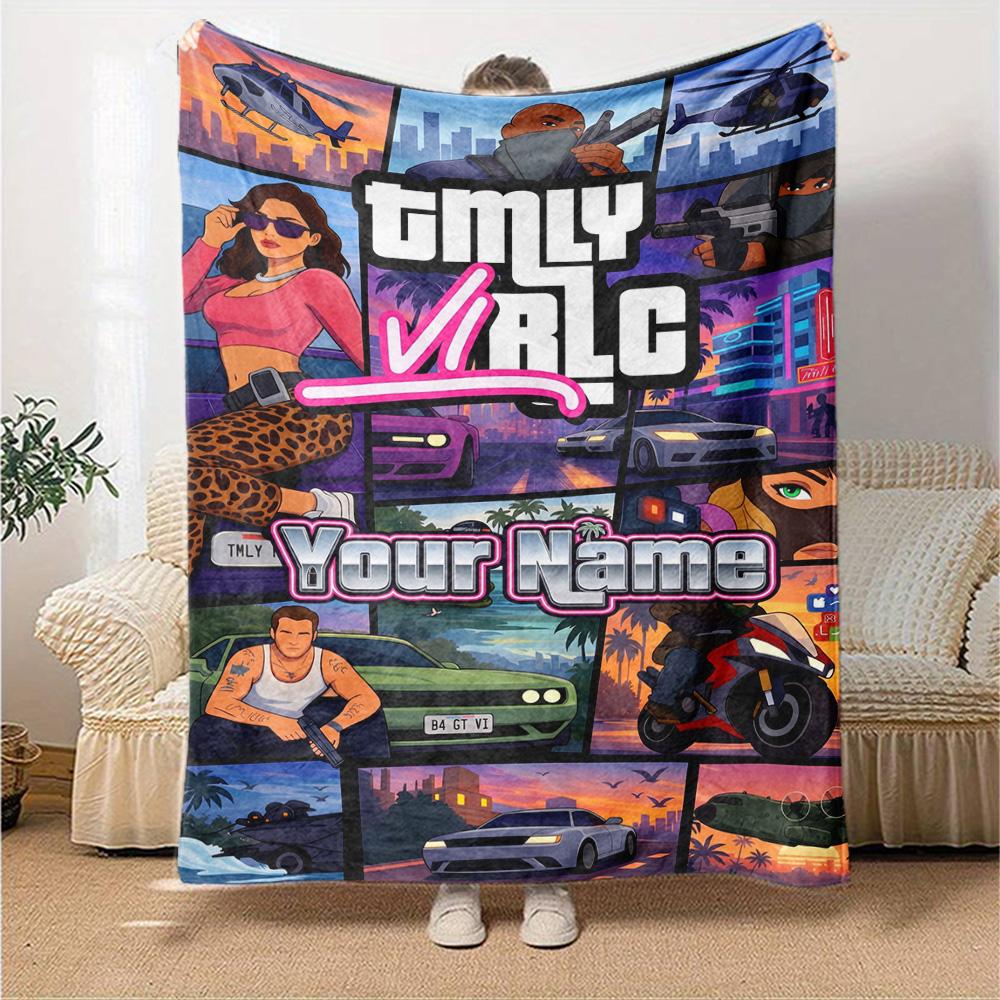Grand Theft Auto Personalized Name Blanket Gift Customizable Blanket Soft & Cozy Suitable for Home Decor Bed Living Room Office All-Season Use