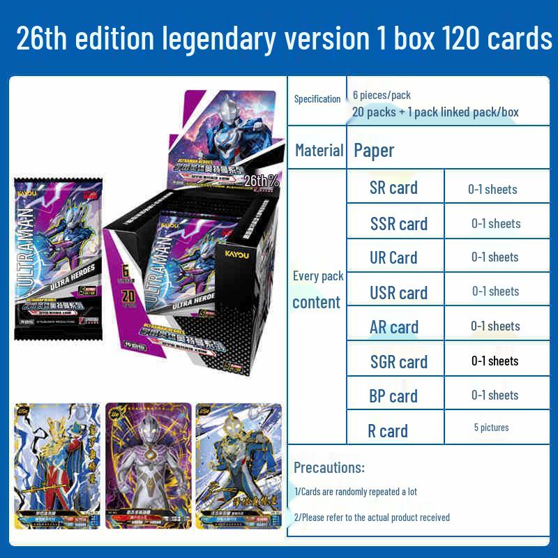 

Kayou Ультрамен Делюкс Издание Серия 40: Полные голографические и звездные карты, 44 карты WCR в коробке, 2 юаня за пачку