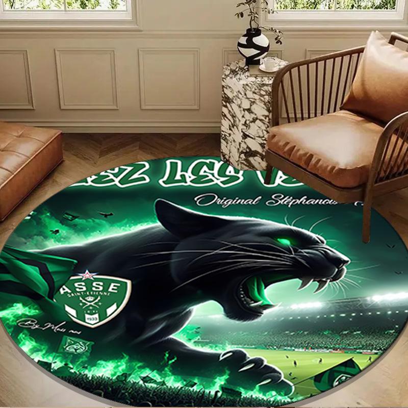 1PC Green Saint-Etienne Football  Round Rug for Livingroom,Bedroom, Palyroom, Chair Rug, Area rug, Circle Carpet, Large Size Fan Christmas gift