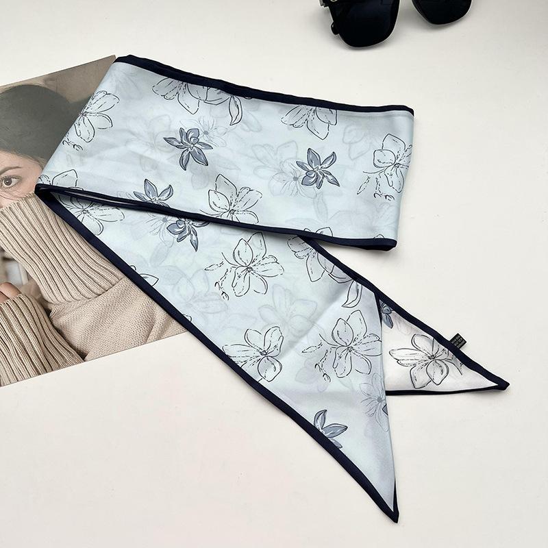 Double-sided Long Strip Small Silk Scarf Women's Professional Wear Spring and Summer New Decorative Small Scarf Tied Hair Band Streamer
