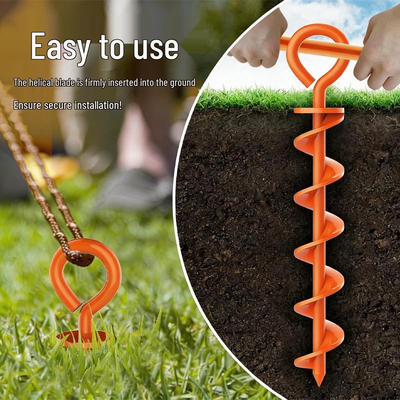 Windproof Orange Spiral Tent Peg - Screw-In Ground Anchor for Outdoor Use