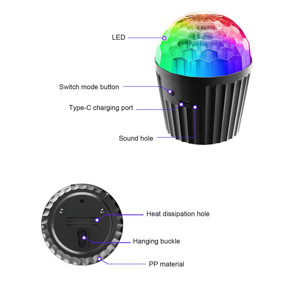 Crystal Magic Ball Lamp Home KTV Stage Light Disco LEDs Light Projection Lights Atmosphere Light Sound Activated USB Plug and Play