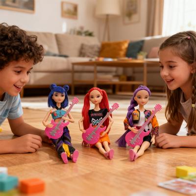 3Pcs Kpop Hunter Girl Doll with Guitar Accessories Animated Movie Character Collectible Toy Movable Joints Girl Action Figure