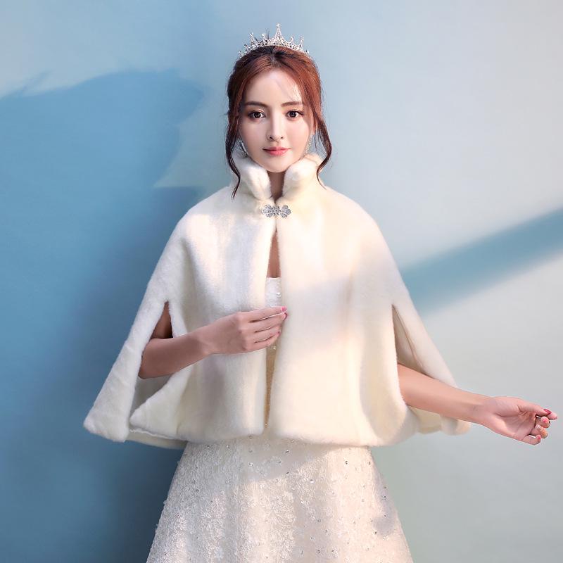 Warm Winter Wedding Faux Fur Bridal Shawl Cloak