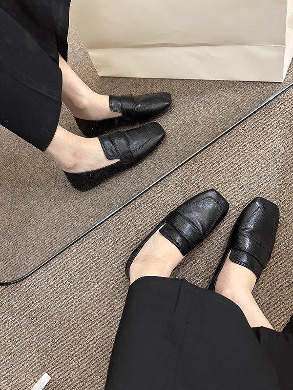 Fashion Hot Selling French Retro Square-Toe Loafers for Women Slip-On Comfortable Flats with Soft Sole Wholesale Gentle Style Work Pumps