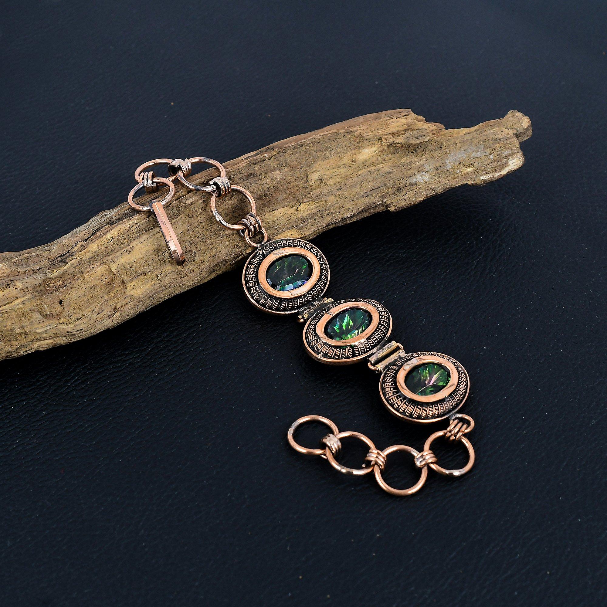 

Браслет с мистическим топазом, украшения, обернутые медной проволокой 999 пробы, браслет с драгоценным камнем с регулируемой цепочкой, подарок для нее, изящные украшения ручной работы