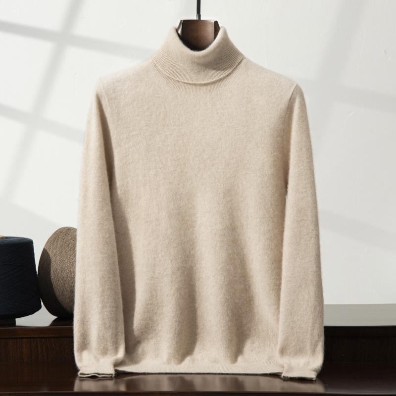 Cashmere Sweater Men's High Lapel Pullover Solid Color Sweater with Loose Knitted Sweater Inside