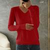 Women's Fashion Loose Knit Sweater Bottom Shirt V-Neck Pullover Long Sleeve Solid Color Top