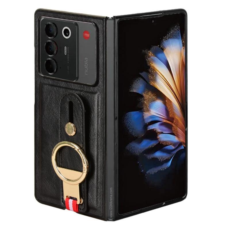 Wrist Strap Phone Case for ZTE Nubia Fold 5G PU Leather Cases Retro Hard Matte Front+Back Cover Capa Funda