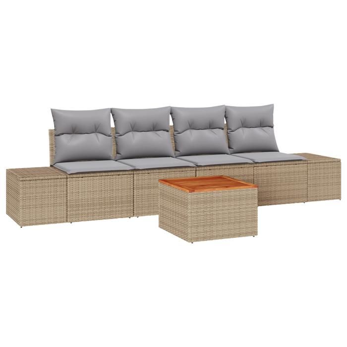 VidaXL Ensemble de Canapé de Jardin 5 Pièces avec Coussins Beige Rattan Acacia 3347889