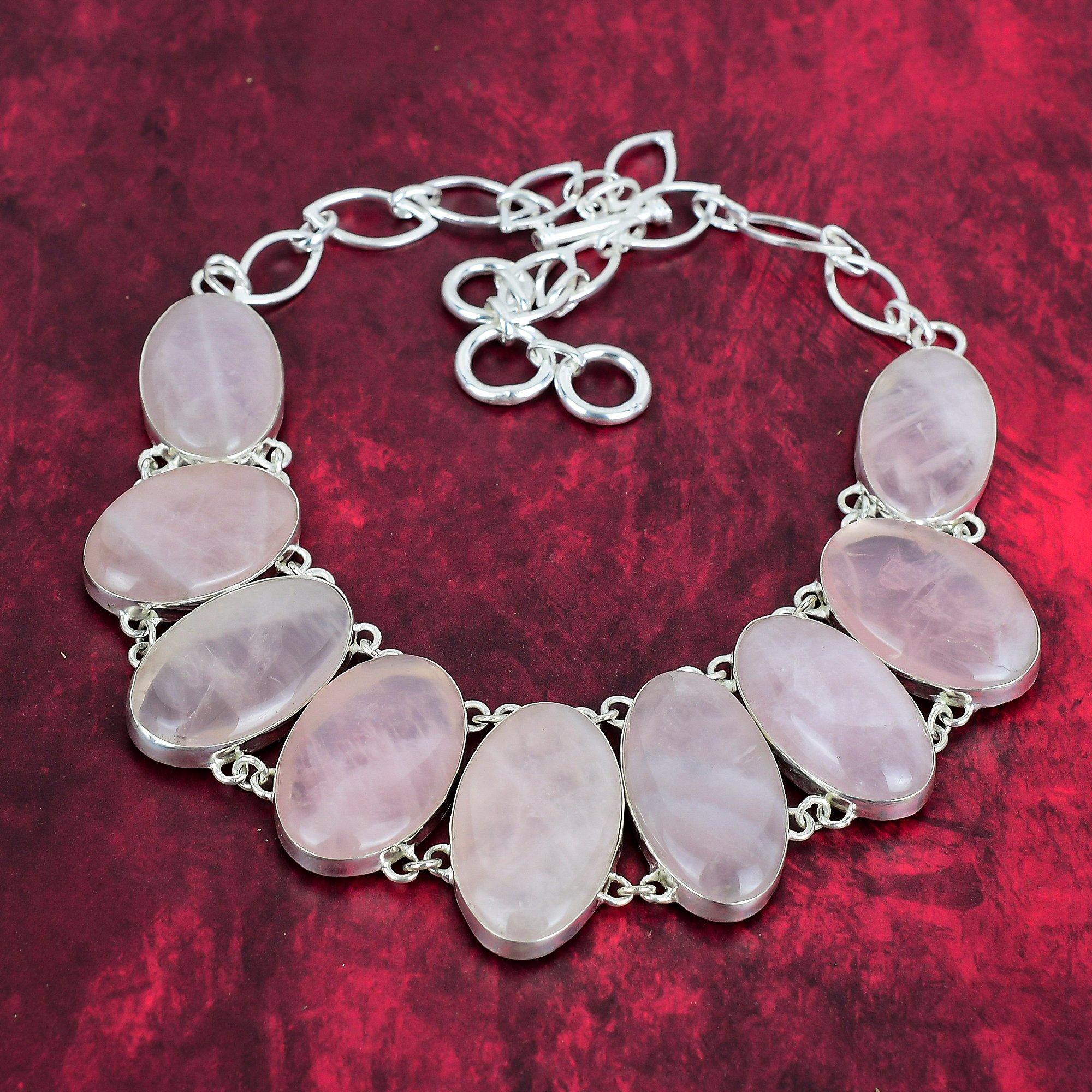 

Ювелирное ожерелье ручной работы из розового кварца новейшего дизайна, ожерелье из стерлингового серебра 925 пробы с драгоценными камнями, подарок для матери Adjustable with 18 inches розовый