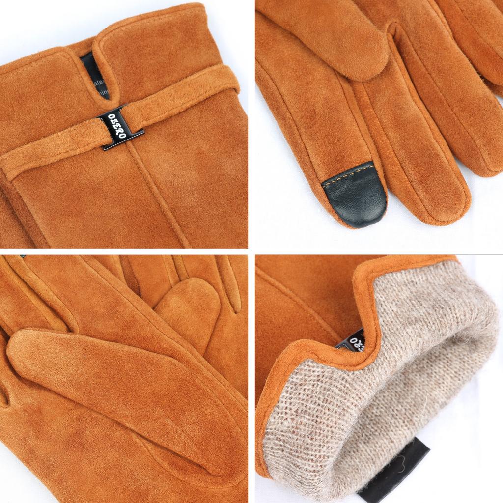 Deerskin Warm Gloves for Women In Winter Thickened Gloves Touch Screen Wool Inside Outdoor Cycling Windproof Clothing Gloves