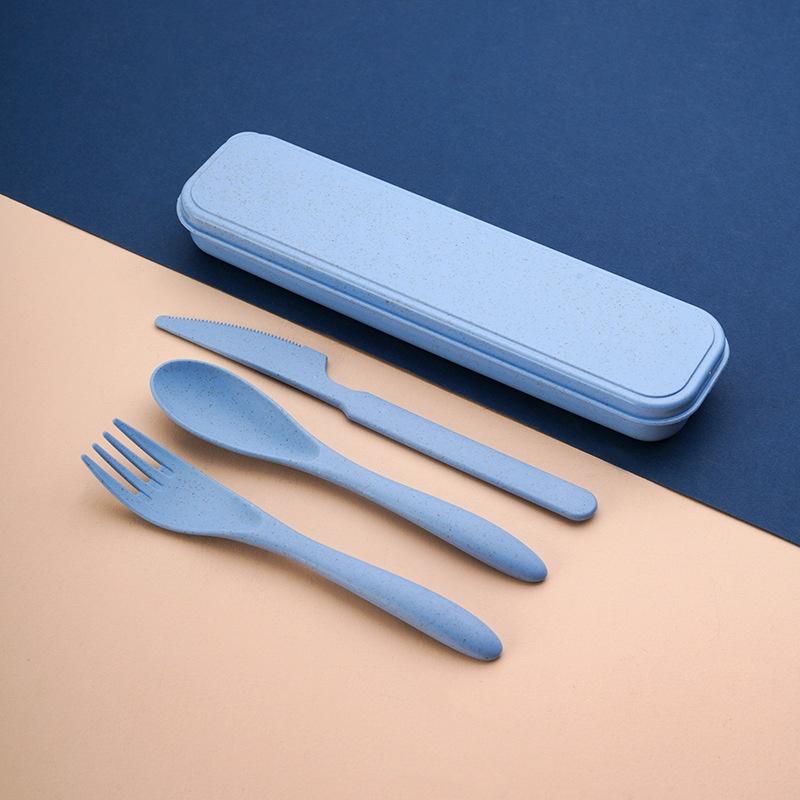 Wheat Straw Reusable Cutlery Set With Knife Fork Spoon And Storage Case Perfect For Office Lunch Outdoor Camping Picnic Travel