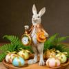 Easter Cute Rabbit Bunny Ornament Top Hat Gentleman Bunny Cute Animal Easter Resin Creative Clock Pocket Watch Decoration