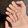 Handmade Blue Cat Eye Leopard Print Press-On Nails with French Bow Design
