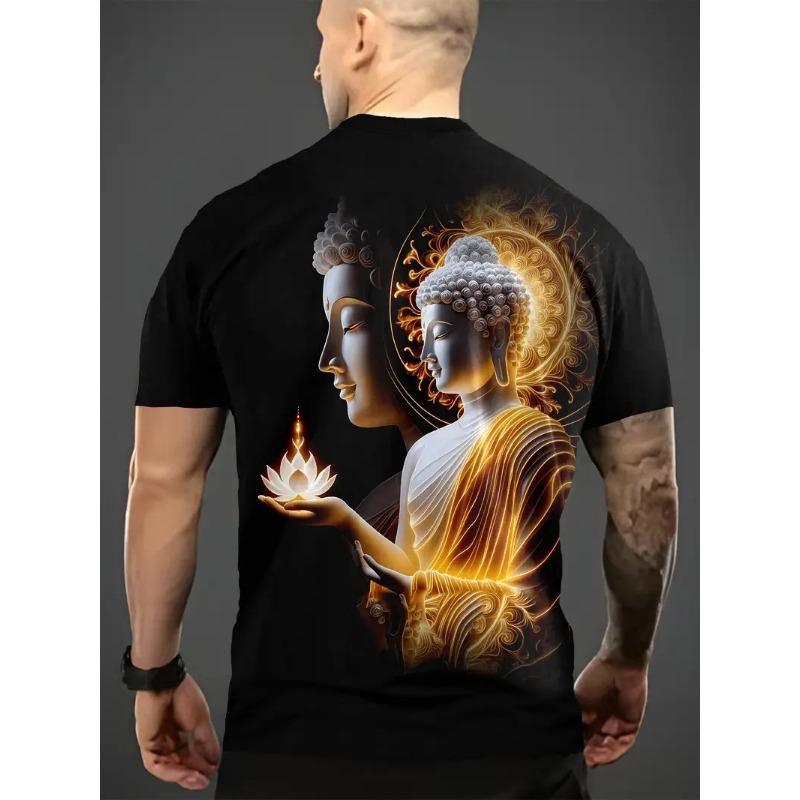 Large Men's Buddha Pattern 3D Printed Men's Round Neck Short Sleeved T-shirt Summer Fashion T-shirt Casual Comfortable Versatile Top