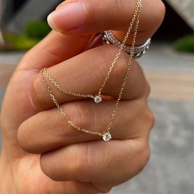 S925 Sterling Sølv Fire-Klo Zirkon Halskjede Dame Ett Diamantsett Kjede Allsidig Dobbel Enkel Diamant Kragebenskjede