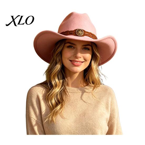 Autumn Winter Warm Fedora Unisex Western Cowboy Hat, Wool Felt Hat with Faux Leather Elegant for Daily Use Band, Retro Wide Brim Cowgirl Men