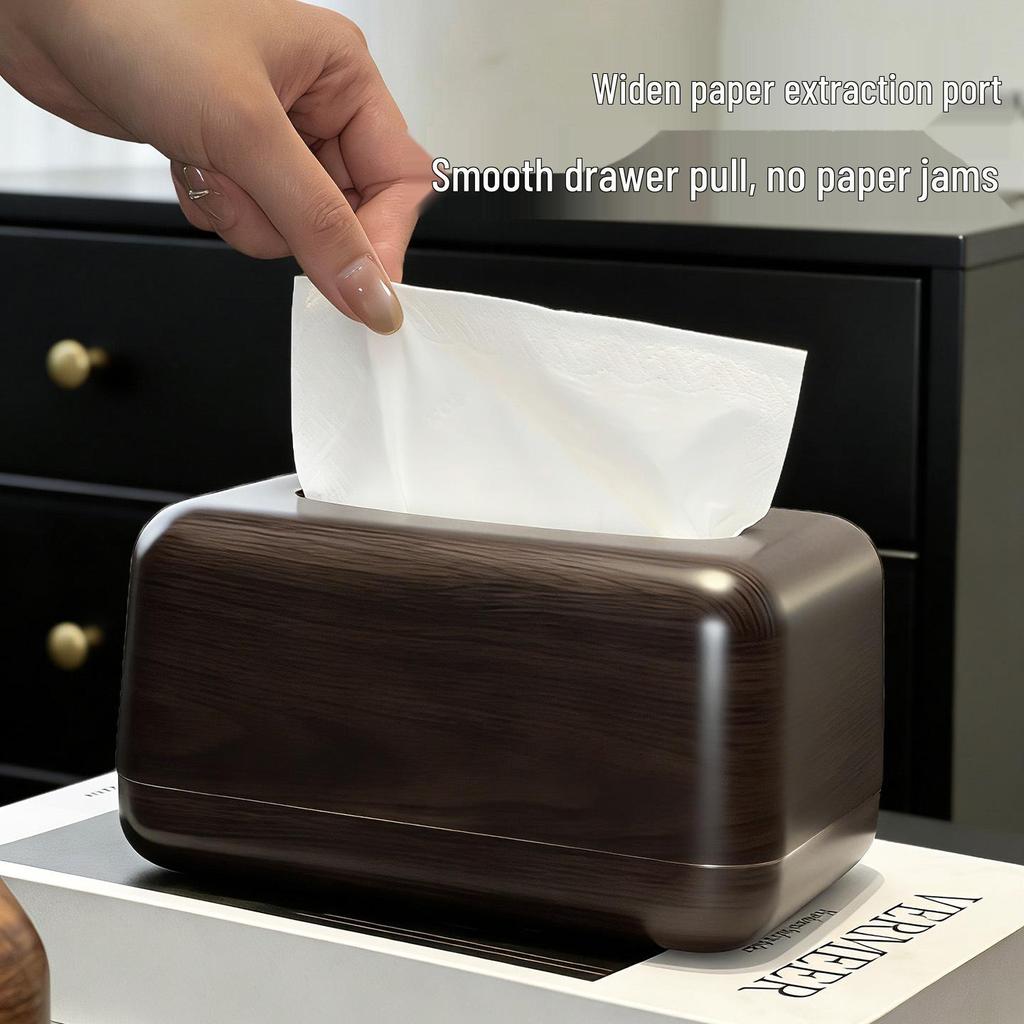 Elegant Chinese Wood Grain Tissue Box - High-End Feel Desktop Dispenser for Living Room Wet Wipes and Paper Storage.