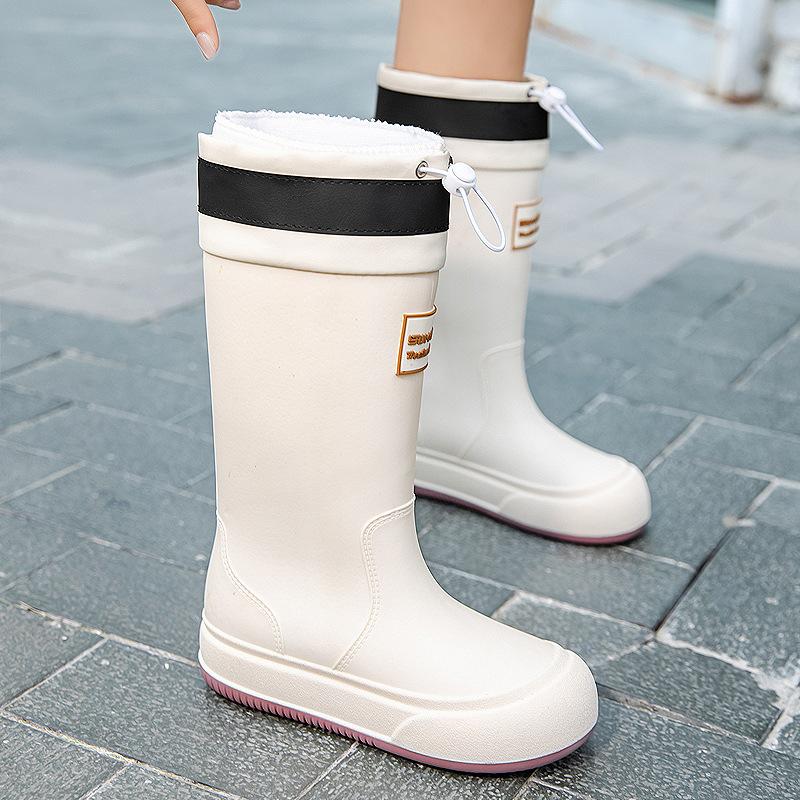 Rain shoes women's medium tube fashion style bundle mouth versatile rain boots outside wear camping waterproof shoes kitchen work car wash non-slip