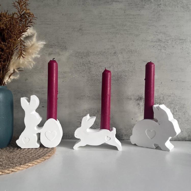 3PCS Silicone Candle Base Molds Resin Epoxy Molds Rabbit Shape Candle Holder Molds Silicone Texture Candlestick Moulds
