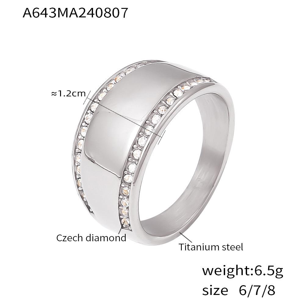 18k Gold-Plated Rhinestone Titanium Steel Ring - Simple, Luxurious Wide Band European/American Style Jewelry Size 7