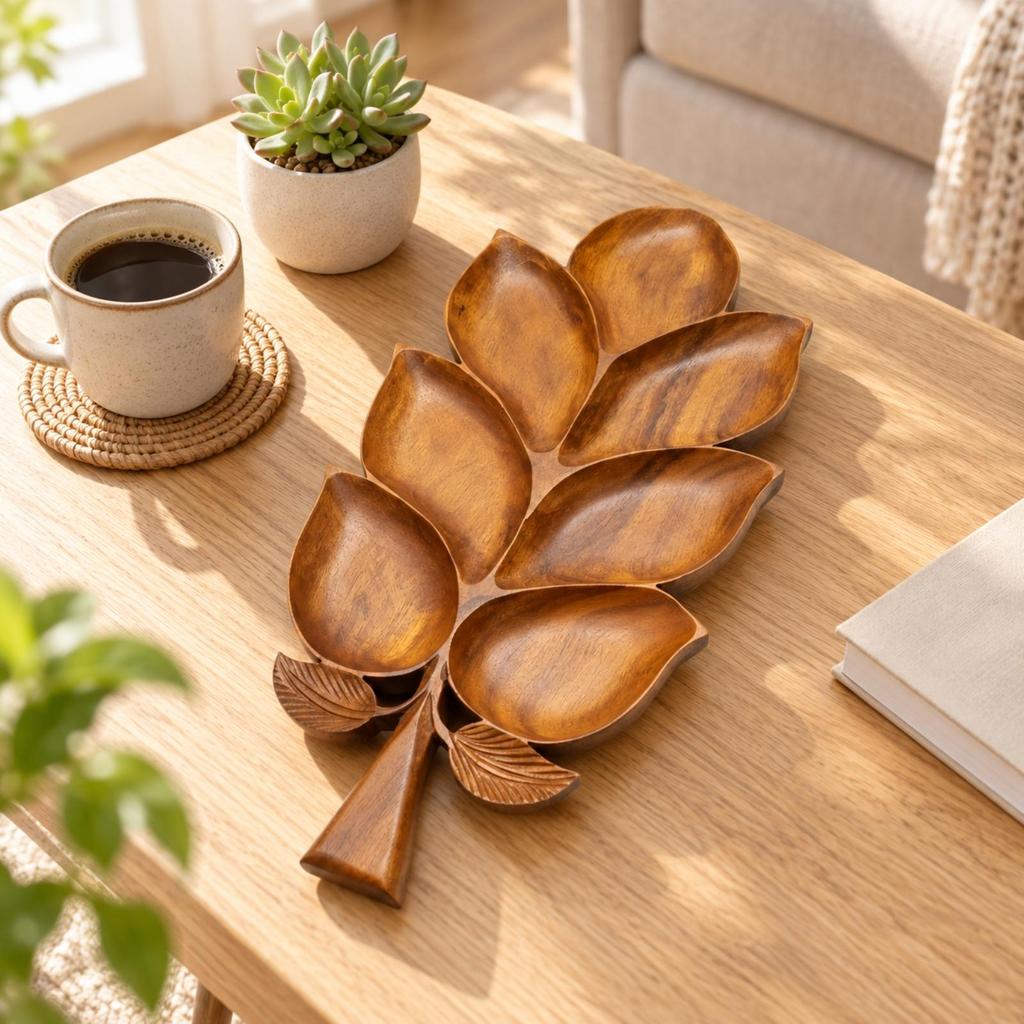 Snack Tray Rustic Multi Section Wood Serving Platter Slim Profile