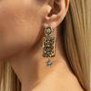 Ingemark Vintage Texture Square Rhinestone Pendant Drop Earrings for Women Elegant Metal Piercing Earrings Party Charm Jewelry
