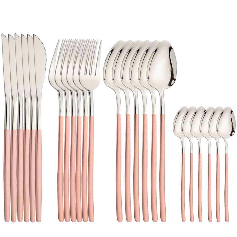 24Pcs Tableware Sets 18/10 Stainless Steel Cutlery Set Knife Fork Spoon Dinnerware Set Home Silverware Western Flatware Set