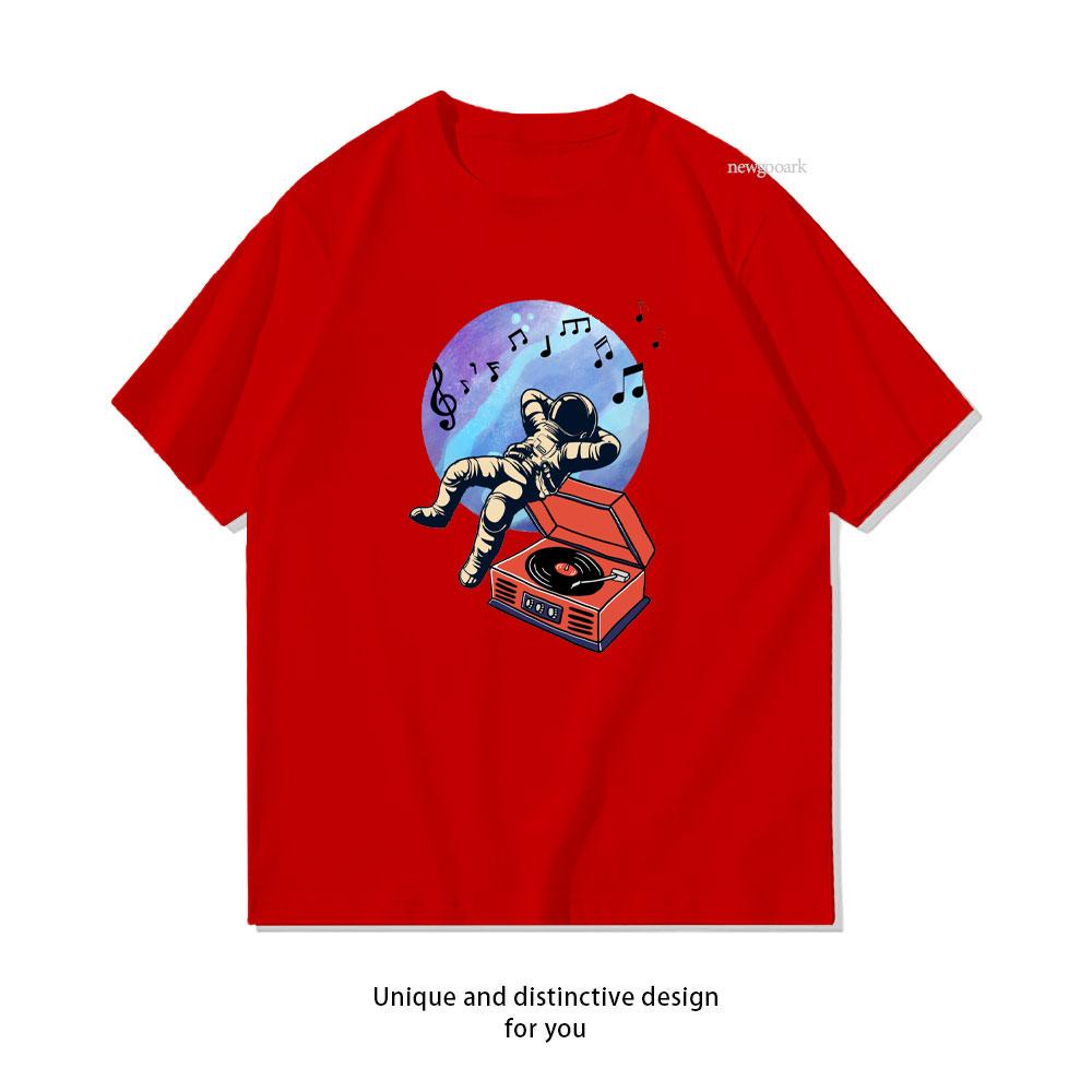 Kosmischer Sound Astronaut Vinyl T-Shirt Damen Unisex Lässig Baumwolle Grafik T-Shirts Klassisches Rundhals-Shirt Ropa De Hombre