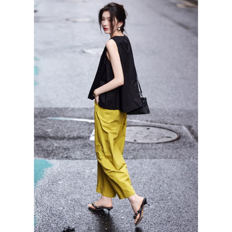 2025 Summer Women's Casual Sleeveless Top & Wide-Leg Nine-Point Pants Set